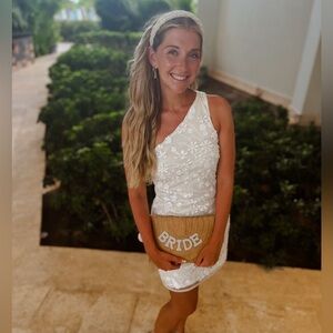 White Beaded Floral One Shoulder Dress